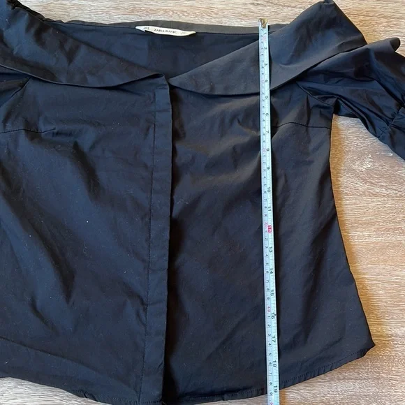 Zara Off Shoulder Button Up 3/4 Sleeve Black Shirt Size M - Picture 9 of 11